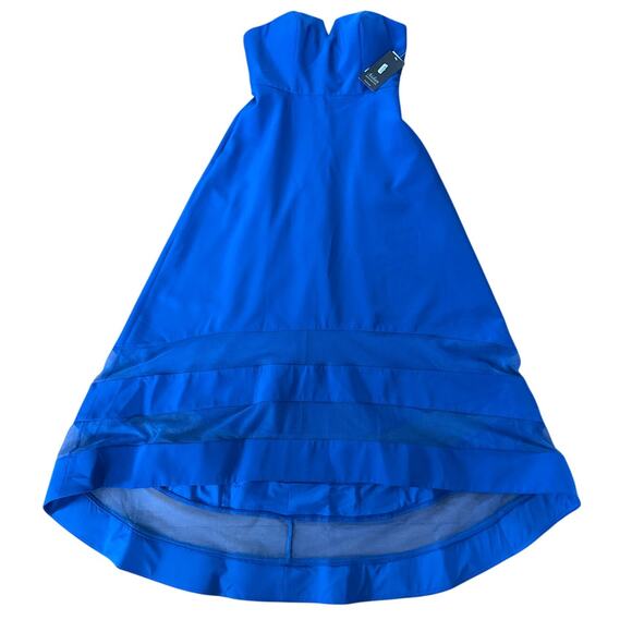 NWT Aidan Mattox Blue Strapless crepe high low illusion gown 2 - Picture 4 of 16